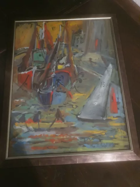 superbe gouache /acrylique signee FROMENTY 1972  peintre de SETE