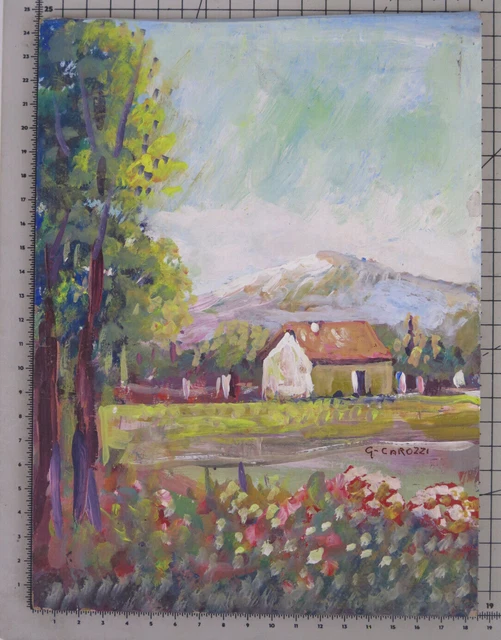 18x25 CM Cuadro Angular Óleo En Mesa Paisaje Campo Piamontés Firmado X13