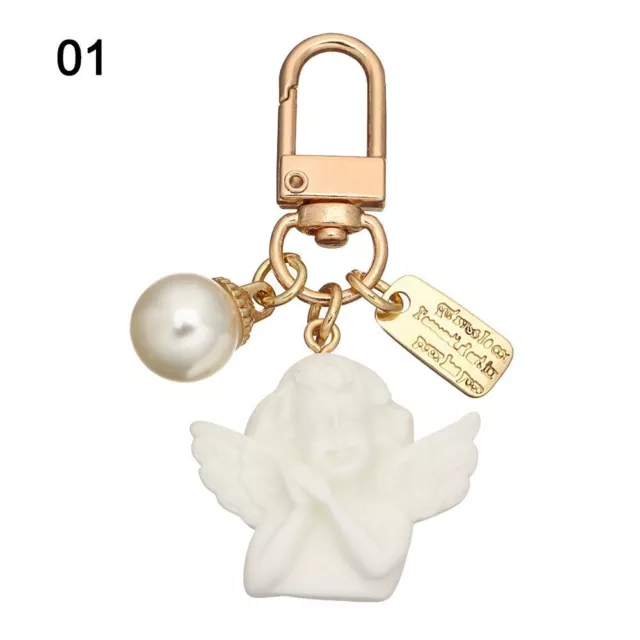Women Bag Ornaments Car Key Ring White Angel Heart Key Chain Pearl Keychain