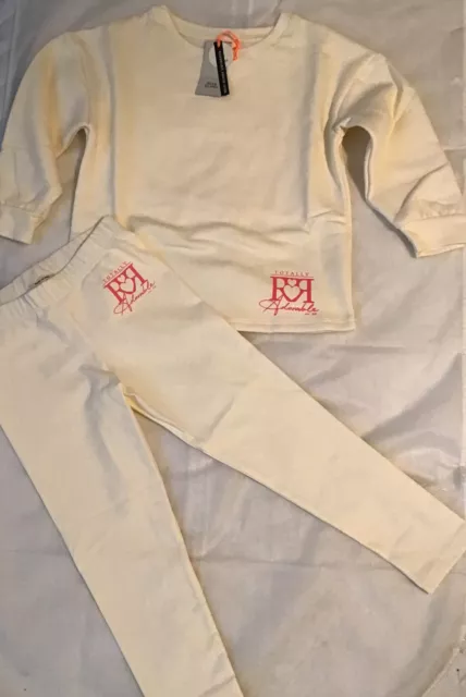 Set felpa con palangari River Island mini ragazze età 18-24 mesi crema RI nuova con etichette
