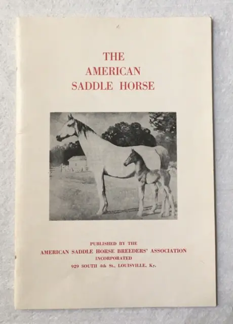 Saddlebred Horse Assn. Vintage Booklet- Wing Commander-King's Genius- Early '60s