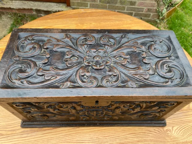 18th Century carved Oak Bible Chest 2