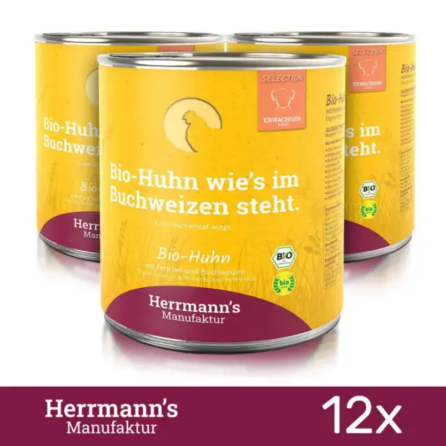 12 alimentos para perros Herrmanns pollo orgánico con hinojo y alforfón MHD enero 800 gr 2024