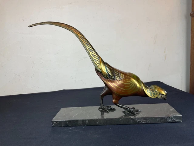 sculpture statue faisan régule polychrome art deco dlg irenee rochard