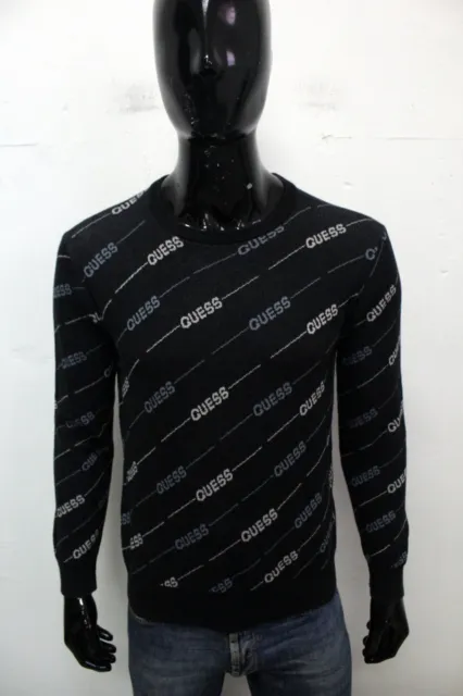 GUESS Maglione Uomo Taglia XS Maglioncino Sweater Pullover Nero Cotone Logo Man