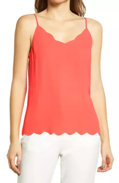 New Halogen Scallop Detail Camisole Sizes M / L Coral Glow Sleeveless V-Neck Top