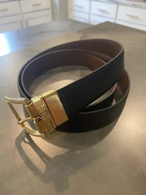 YVES SAINT LAURENT Gold Leather Reversible Black/Brown Belt. Size 36/90 large