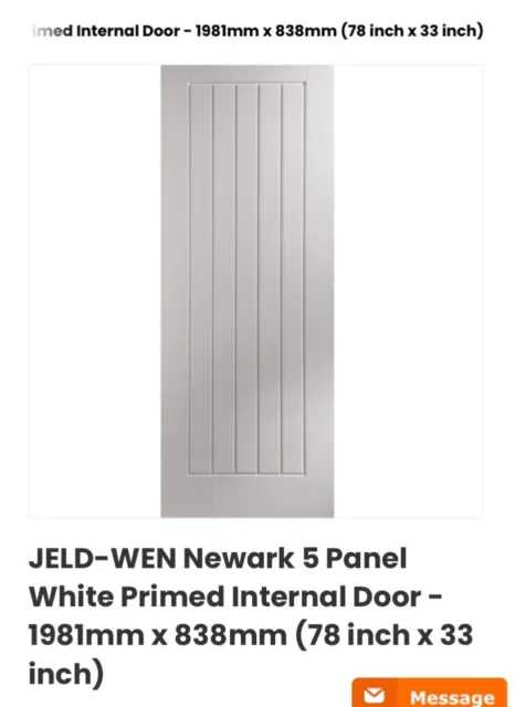 JELD-WEN Newark white primed Internal doors (x 3) 1981mm x 848mm / 78in x 33in 