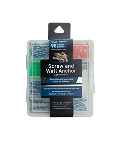 Screw And Wall Anchor Assortment Set Professional Quality 98 Pieces Per Pack 1 P