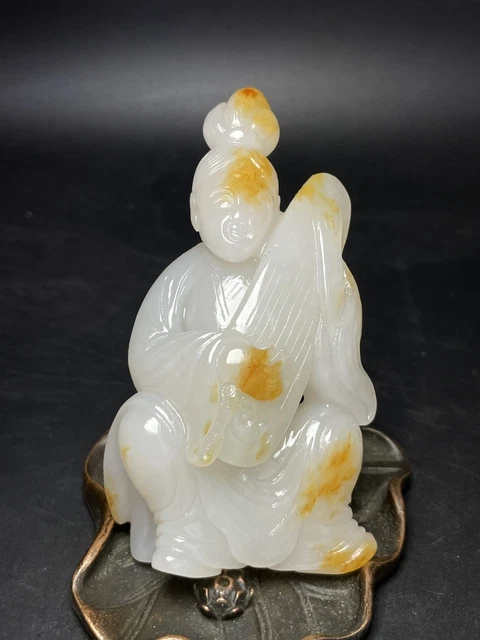 Chinese Exquisite Handmade Beauty carving Hetian Jade Statue