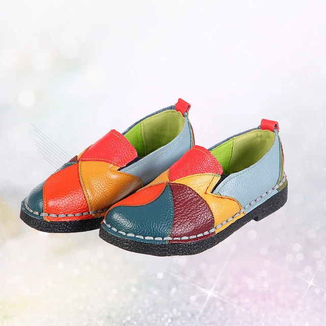 Chaussures en cuir pour femmes de couleur rétro de style ethnique de grande
