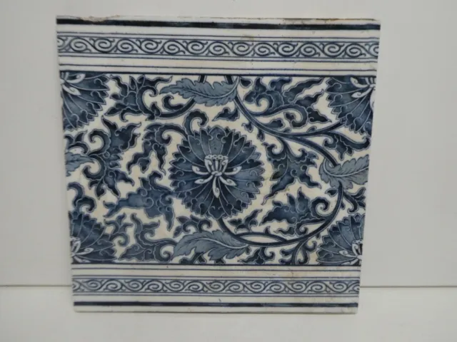 Antique Tile Minton Works Stoke On Trent Blue & White Art Nouveau Hand Painted