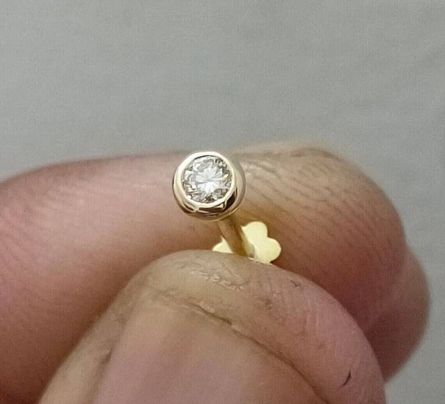 0.20Ct Moissanite Bezel Set Nose Pin Piercing For Women's 14K Yellow Gold Plated