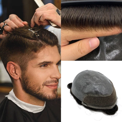 Men's Toupee Lace Front Men Wig Replacement System Human Hair Durable Hairpieces