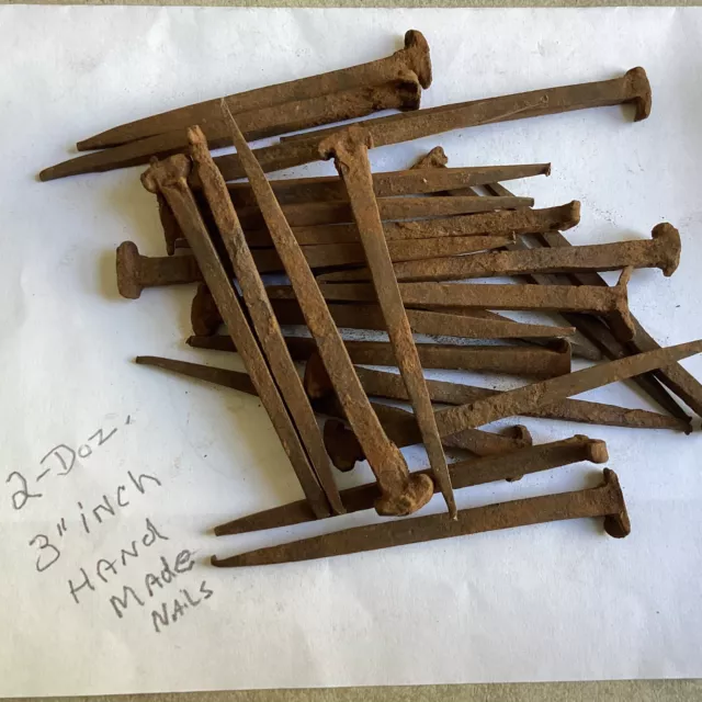 Very Early Hand Made Used Square Nails  3 1/2 Inch Lot Of 24 .