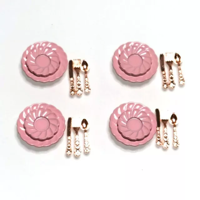 1SET 1:12 Scale Dollhouse Miniature Pink Plates Kitchen Tableware Kit Accessory