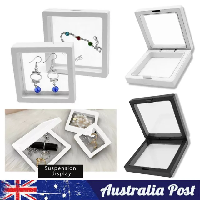 10pcs 3D Floating Frame Jewelry Display Box Rings Necklaces Film Protection Box