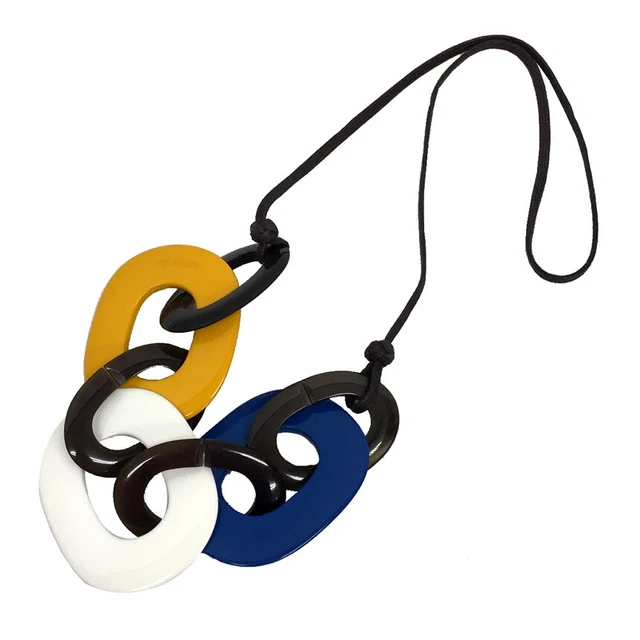 Hermes Karamba Calamba Necklace Buffalo Horn Lacquer Wood Snubbull Yellow System