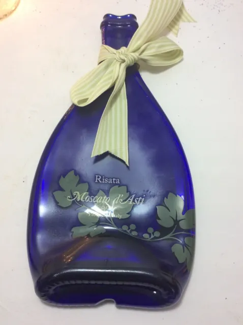 1 RISATA MOSCATO d'ASTI Cobalt Blue Glass SLUMPED Wine Bottle,Candy Dish