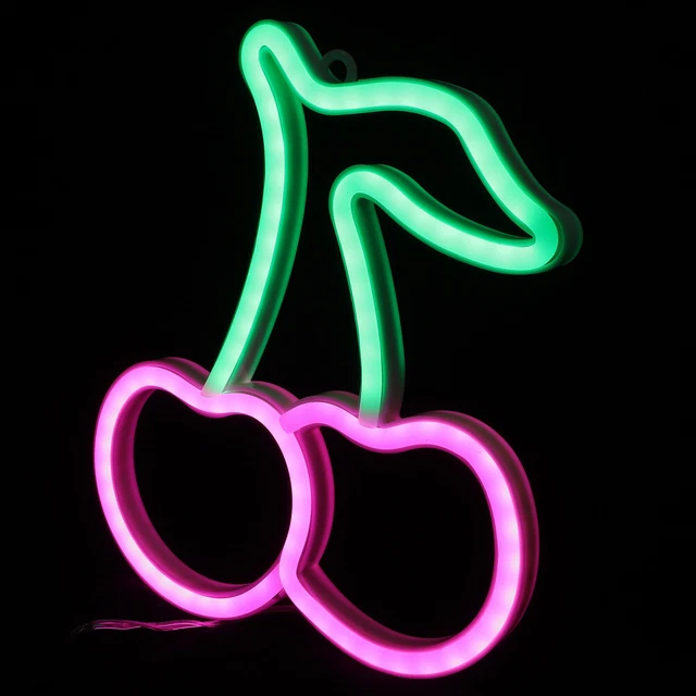 Chi-buy LED Neon Cherry Cute Neon Light Sign, USB Or Battery Powered Neon Signs Night Light, 3D Wall Art Lamp For Bedroom Living Room Decor Lamp Holiday Gift For Children Kids Girls