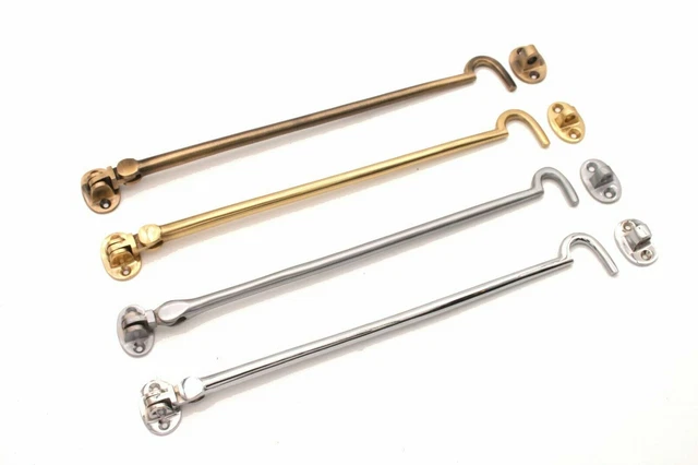 12" Brass Cabin Hook & Eye Silent Latch Lock Shed Gate Patio Door Catch Holder