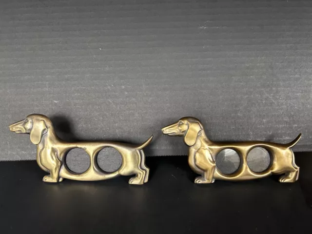 2-Vtg. 1981 Hallmark Brass Two Pics Photo Frame Weiner Dog Dachshund