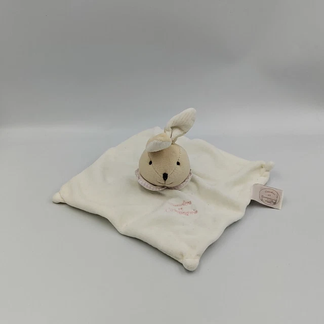 Doudou et compagnie plat lapin blanc col rose rayé - 10873
