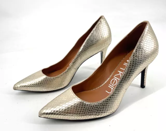 Calvin Klein womens 8.5 Gayle pointed toe Pumps Shoes snake skin leather reptile
