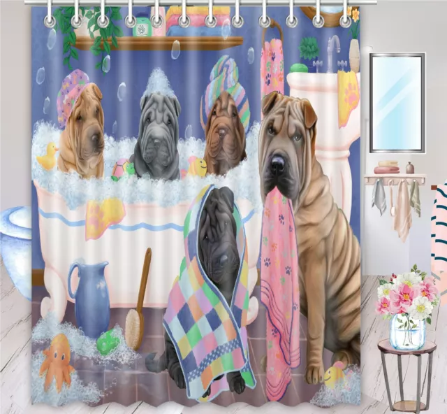 Halloween Shar Pei Dog Shower Curtain Bathtub Screens Personalized Hooks