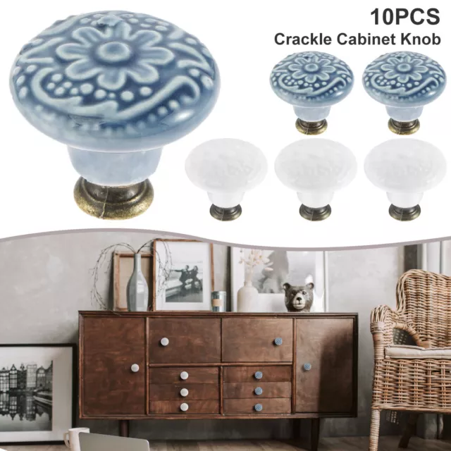10pcs Vintage Door Knobs Ceramic Glass Cupboard Cabinet Drawer Pull Handles 2