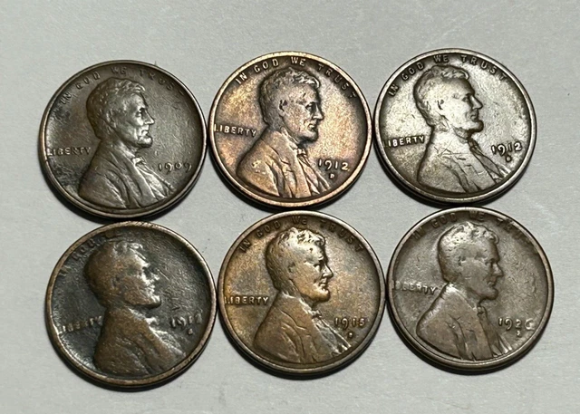 1909 Vdb, 1912 D, 1912 S, 1913 S, 1915 S And 1926 S Lincoln Cent / 6 Coin Lot