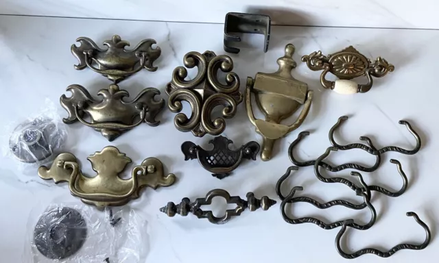 Vtg Architectural Salvage Lot of Hardware Drawer Pulls Finials Brass Door Knock