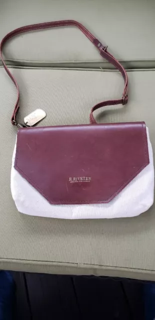 R. Riveter American Handmade Crossbody Bag Brown Leather Tan Canvas w/Hang Tag