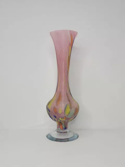 Vintage Pink Rainbow Lavorazione Confetti Vase Murano Art Glass-Made in Italy