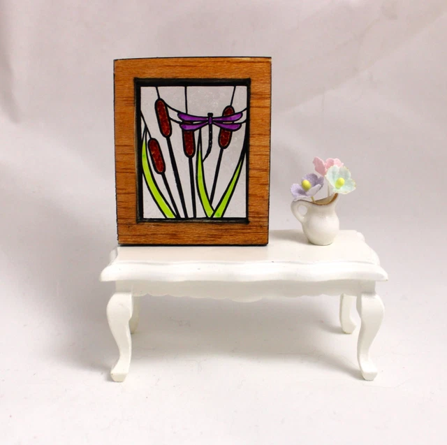 Original OOAK Miniature  Dollhouse Stained Glass Window Dragonfly N Woolmer