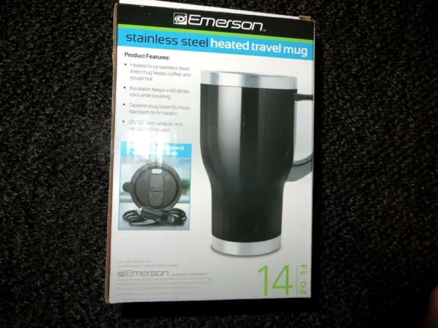 Emerson Stainless Steel Travel Heated Mug: Black Nice 14 Oz. Nib