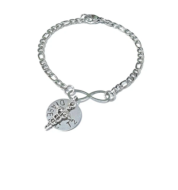 Pulsera de alerta médica advertencia acero inoxidable cadena Figaro infinito y disco