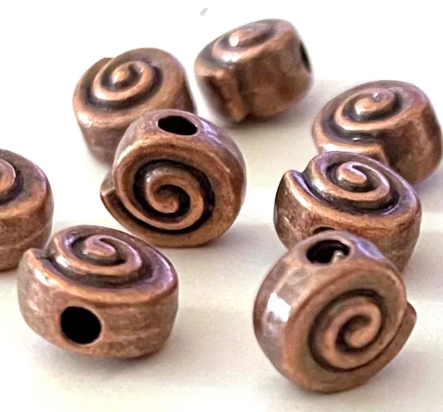 6 Antique Copper Pewter Spiral Snail Beads Nautical Flat Round Disc 10x9mm