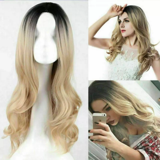 Damen Lang Ombre Perücken Gelockt Mode Gewellt Perücke Party Cosplay Lang Wig