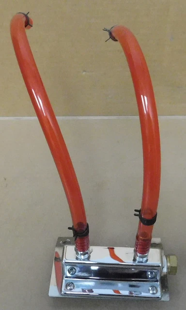 T-Style Chrome Fuel Block, Die-Cast, 2) 1/4" NPT Out, 3/8" NPT In, 3/8" Red Hose