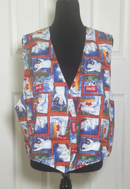 Coca Cola Polar Bear Merry Christmas Waistcoat Vest Reversible Print Size S/M