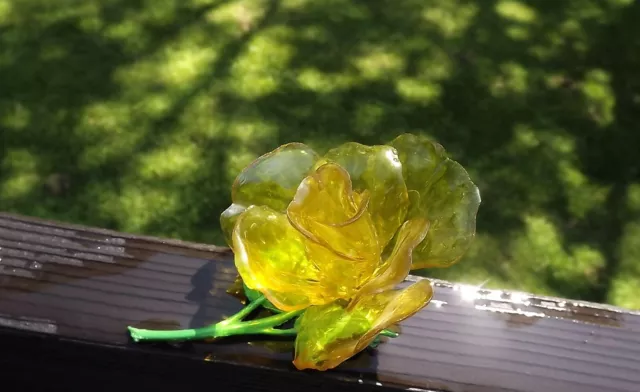 Huge Yellow Plastic Flower Brooch Cellulose Acetate Rose Pin Spring Summer Fab! 2