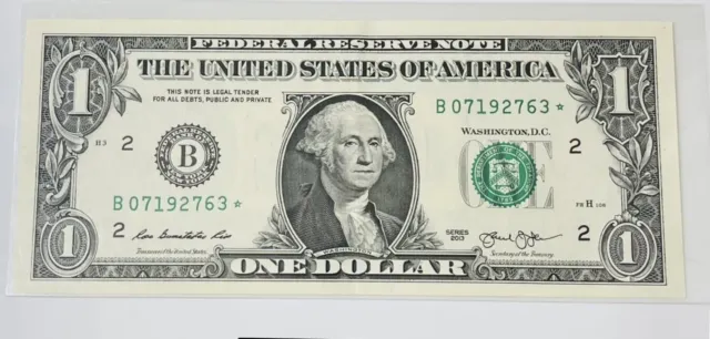 2013 (B) Series One Dollar Duplicate Serial Star Note NY Crisp $1 Print Error FW