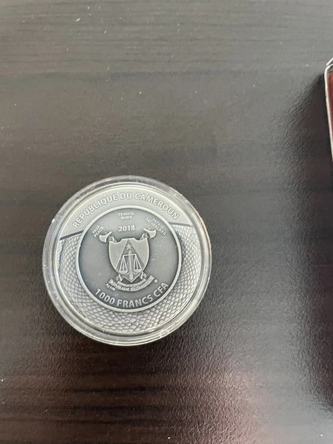 2018 1 Oz Silver 1000 Francs Cameroon CARVED SKULL CLADE MORTIS Antique Coin. 3