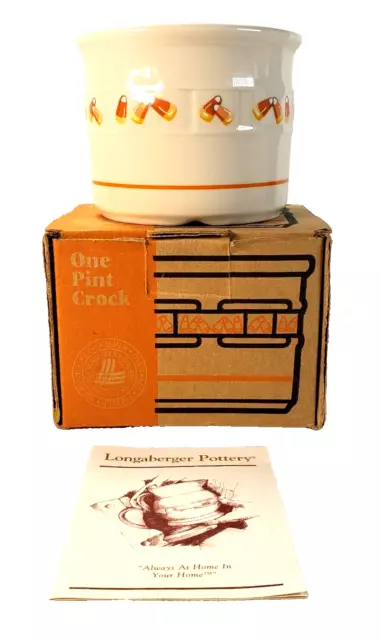 Longaberger Pottery Heirloom Ivory Candy Corn 1 Pt Crock Utensil Holder Candle