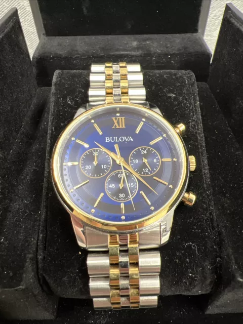 BULOVA MEN S WATCH 98A274 Quartz Chronograph Blue Dial Two Tone