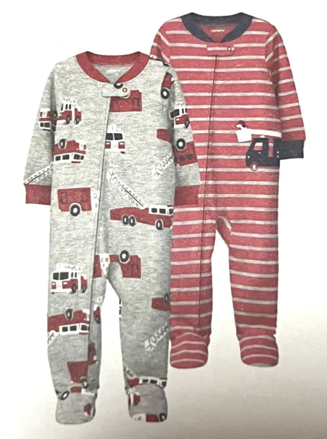 Carter's  2 Pack 1 Piece Fleece Footed Sleepwear Pajamas Size 3T Boys Fire Truck