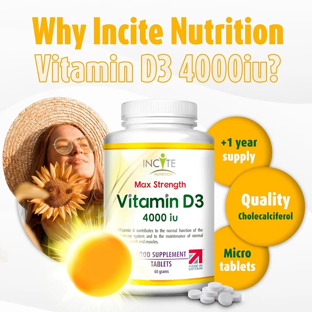 VITAMIN D3 4000 IU 400 High Strength Vitamin D Tablets (1+ Year