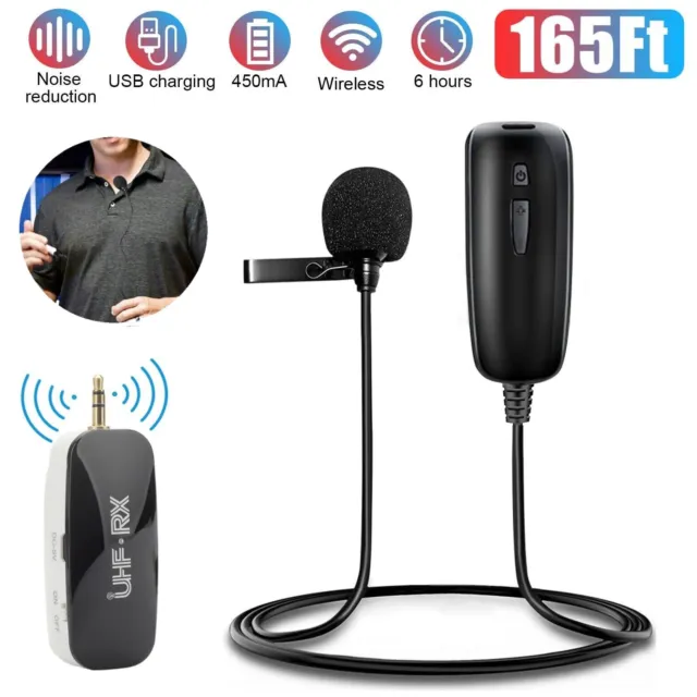 UHF Wireless Lavalier Microphone Lapel Mic Bodypack Transmitter 165FT Long Range