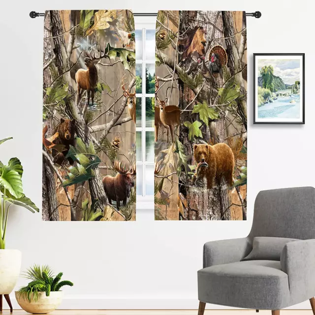 Rustic Blackout Curtains, Camouflage Hunting Deer Bear Elk Bird Duck Realtree Re